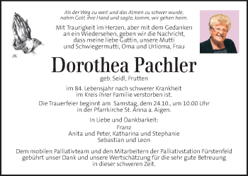 Traueranzeige von Dorothea Pachler von Kleine Zeitung
