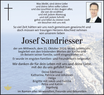 Traueranzeige von Josef Sandriesser von Kleine Zeitung