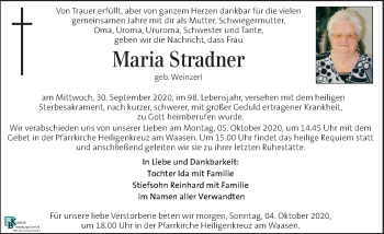 Traueranzeige von Maria Stradner von Kleine Zeitung