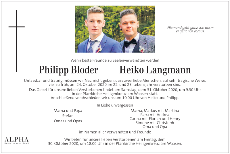  Traueranzeige für Philipp und Heiko  vom 30.10.2020 aus Kleine Zeitung