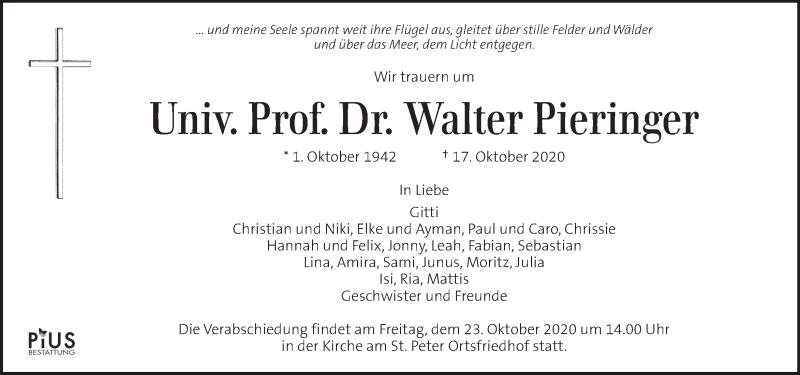  Traueranzeige für Walter Pieringer vom 21.10.2020 aus Kleine Zeitung