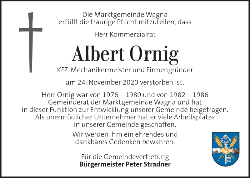  Traueranzeige für Albert Ornig  vom 27.11.2020 aus Kleine Zeitung