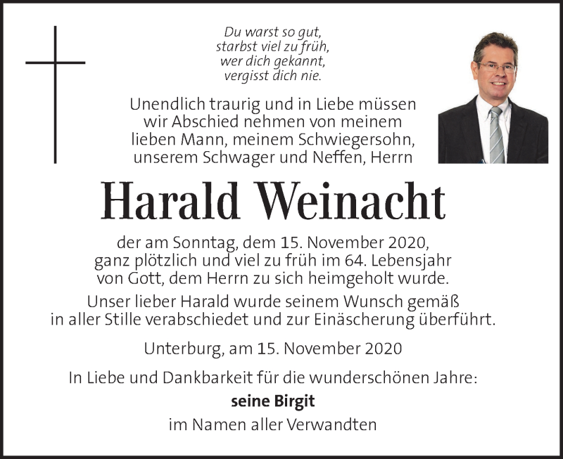  Traueranzeige für Harald Weinacht vom 17.11.2020 aus Kleine Zeitung
