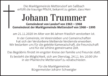 Traueranzeige von Johann Trummer von Kleine Zeitung