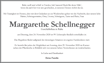 Traueranzeige von Margarethe Schellnegger von Kleine Zeitung