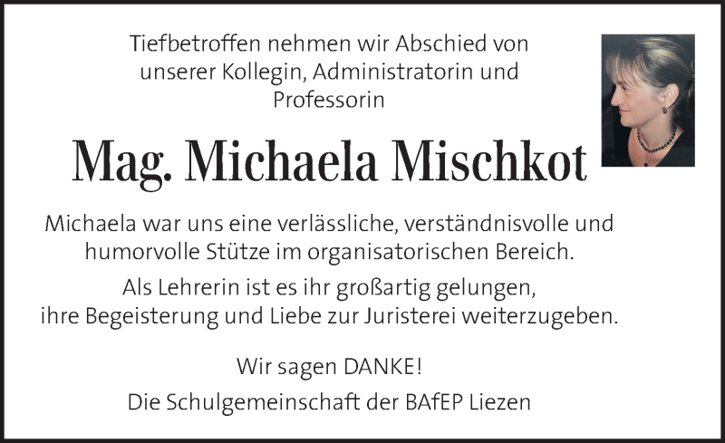  Traueranzeige für Michaela Mischkot vom 06.11.2020 aus Kleine Zeitung