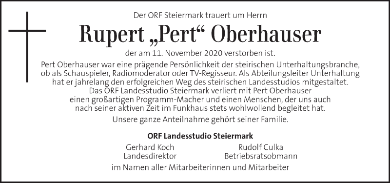  Traueranzeige für Rupert Oberhauser vom 15.11.2020 aus Kleine Zeitung