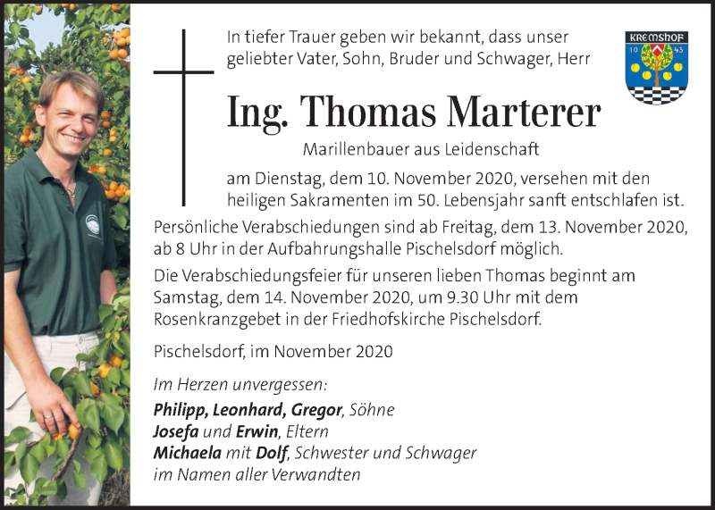  Traueranzeige für Thomas Marterer vom 12.11.2020 aus Kleine Zeitung