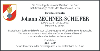 Traueranzeige von Johann Zechner-Schiefer von Kleine Zeitung