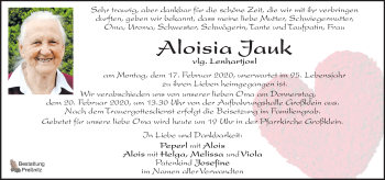Traueranzeige von Aloisia Jauk von Kleine Zeitung