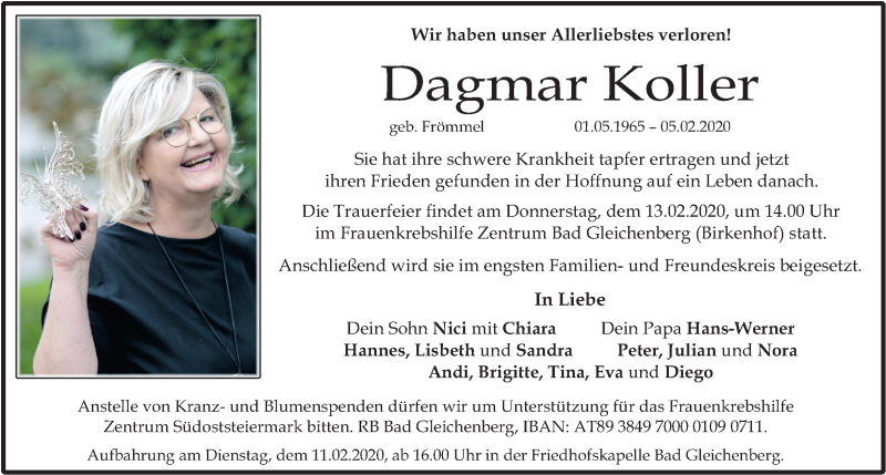  Traueranzeige für Dagmar Koller vom 07.02.2020 aus Kleine Zeitung