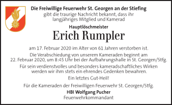 Traueranzeige von Erich Rumpler von Kleine Zeitung