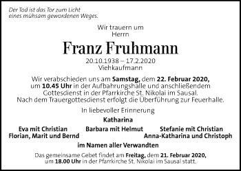 Traueranzeige von Franz Fruhmann von Kleine Zeitung