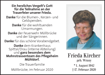 Traueranzeige von Frieda Kircher von Kleine Zeitung
