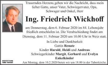 Traueranzeige von Friedrich Wickhoff von Kleine Zeitung