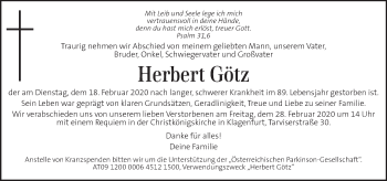 Traueranzeige von Herbert Götz von Kleine Zeitung