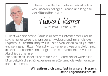 Traueranzeige von Hubert Karrer von Kleine Zeitung