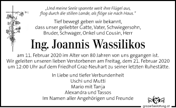 Traueranzeige von Joannis Wassilikos von Kleine Zeitung