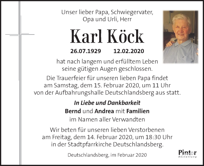  Traueranzeige für Karl Köck vom 14.02.2020 aus Kleine Zeitung