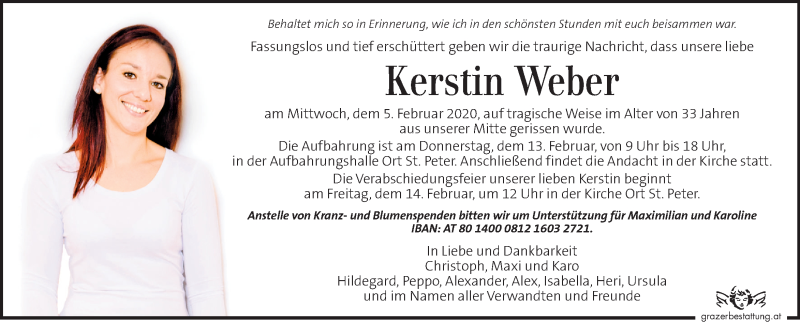  Traueranzeige für Kerstin Weber vom 11.02.2020 aus Kleine Zeitung