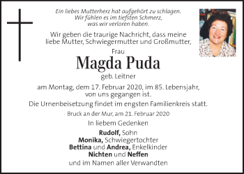 Traueranzeige von Magda Puda von Kleine Zeitung
