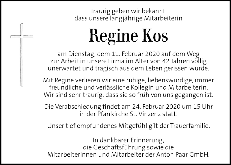 Traueranzeige für Regine Kos vom 19.02.2020 aus Kleine Zeitung