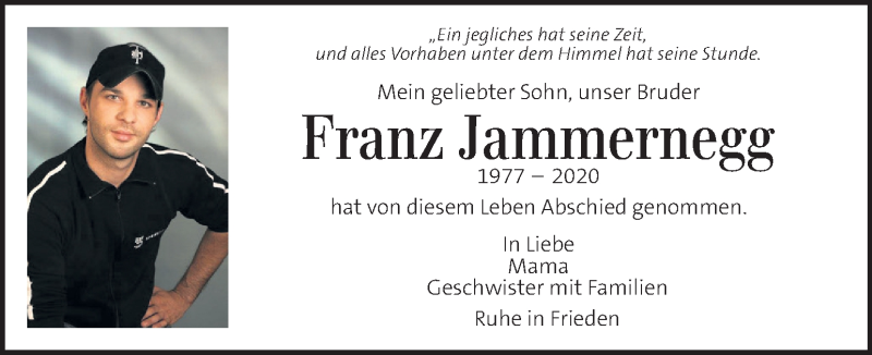  Traueranzeige für Franz Jammernegg vom 24.03.2020 aus KLEINE ZEITUNG