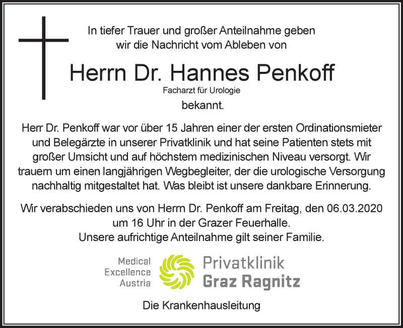  Traueranzeige für Hannes Penkoff vom 06.03.2020 aus Kleine Zeitung