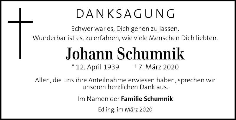  Traueranzeige für Johann Schumnik vom 22.03.2020 aus Kleine Zeitung