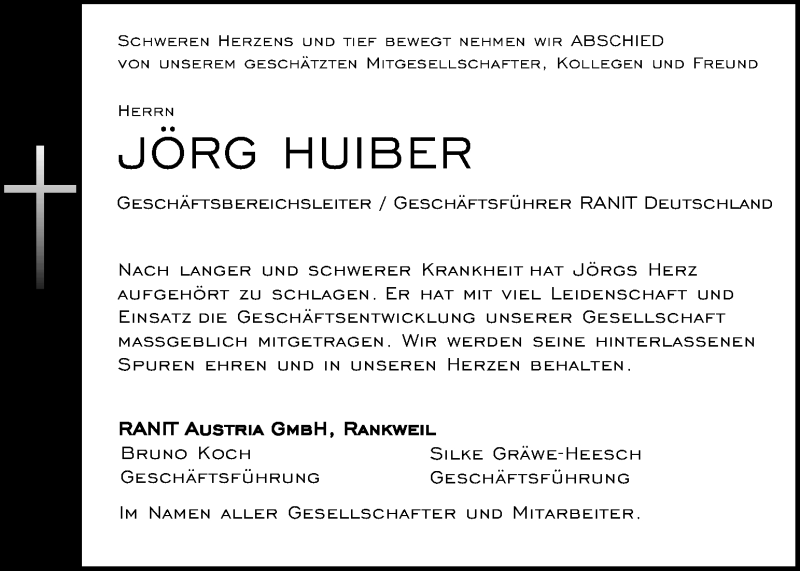  Traueranzeige für Jörg Huiber vom 13.03.2020 aus Kleine Zeitung