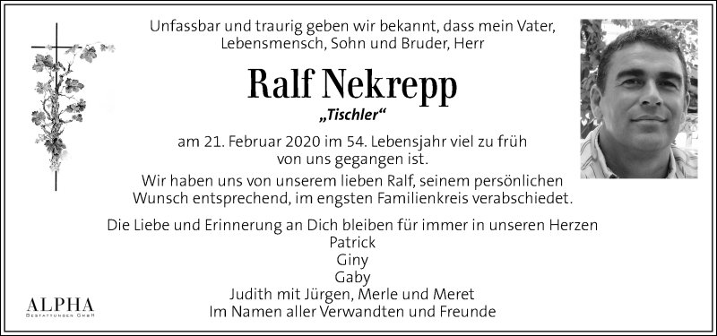  Traueranzeige für Ralf Nekrepp vom 05.03.2020 aus Kleine Zeitung