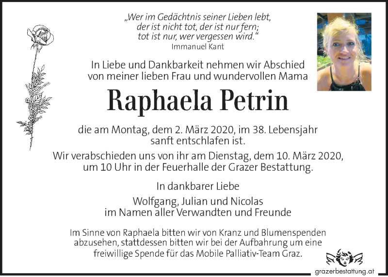  Traueranzeige für Raphaela Petrin vom 06.03.2020 aus Kleine Zeitung
