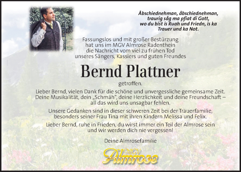  Traueranzeige für Bernd Plattner vom 07.04.2020 aus Kleine Zeitung