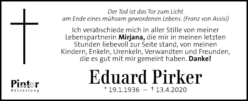  Traueranzeige für Eduard Pirker vom 16.04.2020 aus Kleine Zeitung