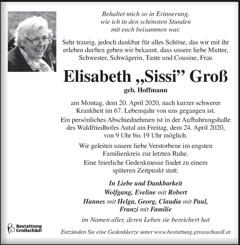  Traueranzeige für Elisabeth Groß vom 23.04.2020 aus Kleine Zeitung