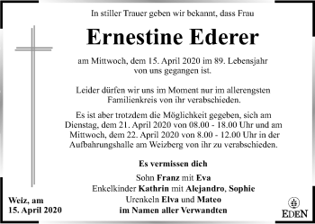 Traueranzeige von Ernestine Ederer von Kleine Zeitung