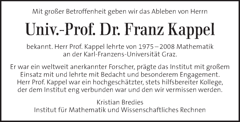  Traueranzeige für Franz Kappel vom 07.04.2020 aus Kleine Zeitung