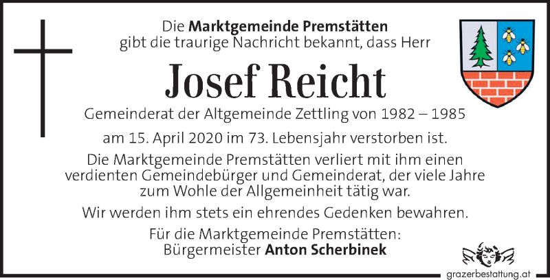  Traueranzeige für Josef Reicht vom 19.04.2020 aus Kleine Zeitung