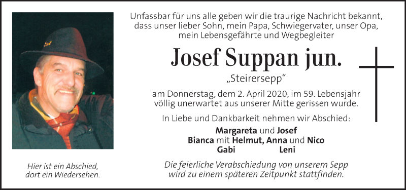  Traueranzeige für Josef Suppan vom 08.04.2020 aus Kleine Zeitung