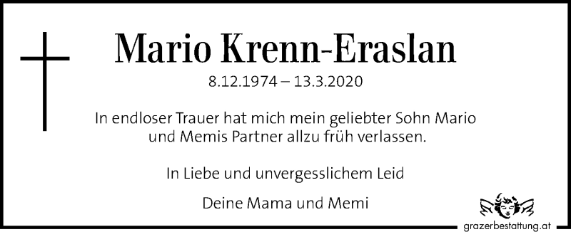  Traueranzeige für Mario Krenn-Eraslan vom 11.04.2020 aus Kleine Zeitung