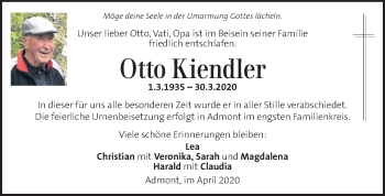 Traueranzeige von Otto Kiendler von Kleine Zeitung