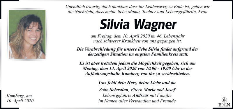  Traueranzeige für Silvia Wagner vom 12.04.2020 aus Kleine Zeitung