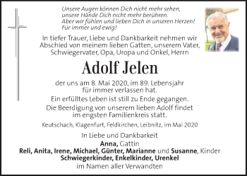 Traueranzeige von Adolf Jelen von Kleine Zeitung