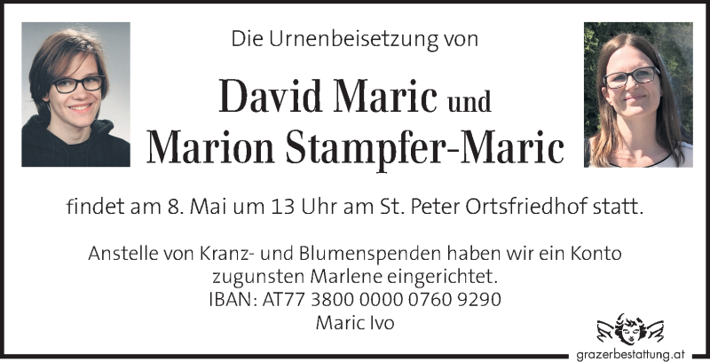  Traueranzeige für David und Marion Stampfer-Maric vom 03.05.2020 aus Kleine Zeitung