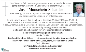 Traueranzeige von Josef Monschein-Schadler von Kleine Zeitung