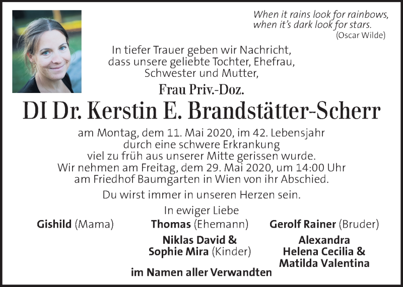  Traueranzeige für Kerstin E. Brandstätter-Scherr vom 26.05.2020 aus Kleine Zeitung