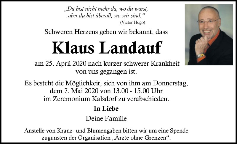  Traueranzeige für Klaus Landauf vom 05.05.2020 aus Kleine Zeitung
