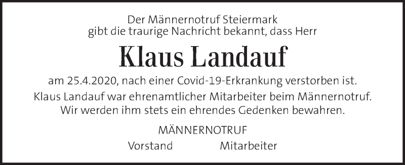  Traueranzeige für Klaus Landauf vom 07.05.2020 aus Kleine Zeitung
