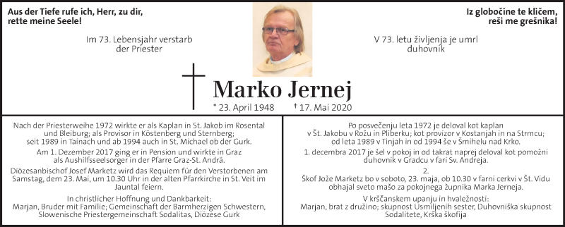  Traueranzeige für Marko Jernej vom 23.05.2020 aus Kleine Zeitung