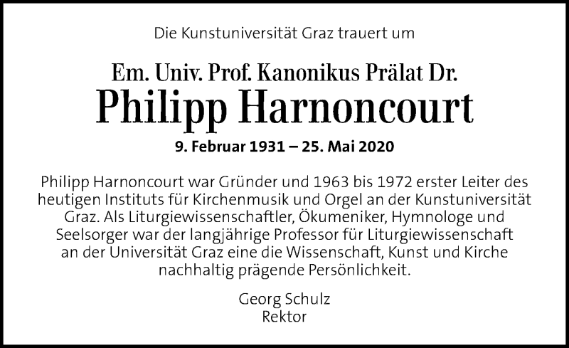  Traueranzeige für Philipp Harnoncourt vom 29.05.2020 aus Kleine Zeitung